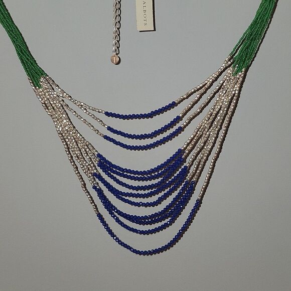 New TALBOTS Colorful Long Beaded Necklace ~ Green Blue Silver Beads $69.50 - Picture 3 of 16